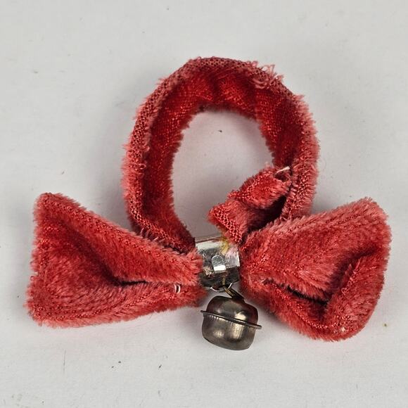 VTG tiny red plush collar with bow and jingle bell 4" x 1/2" stuffed toy Rushton - Picture 4 of 5